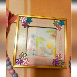 Custom embellished picture frame, gold with rhinestone
